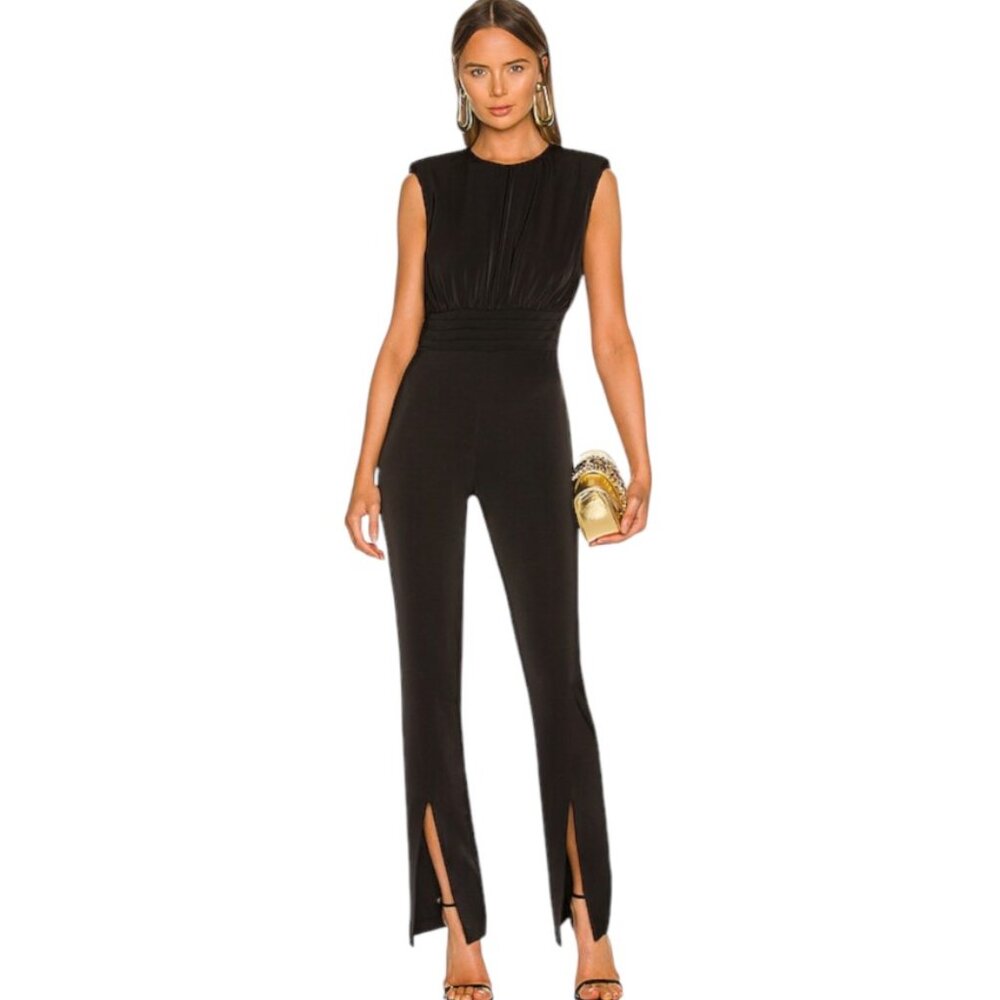 NWT NBD Black Sleeveless Alder Jumpsuit w/ Padded Shoulders & Ankle Slits-Small